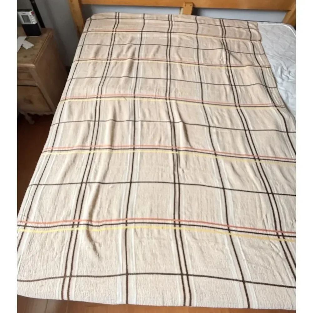 Vintage 1970s Sears Toughcord Twin Bedspread 76x110 Beige Brown Orange Stripe